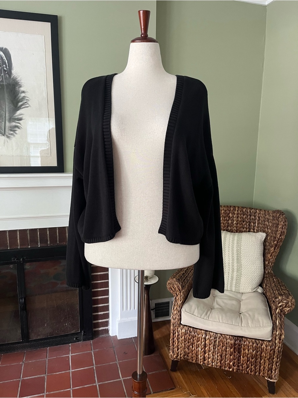 Black Heavy Knit Cotton Open Cardigan 2X